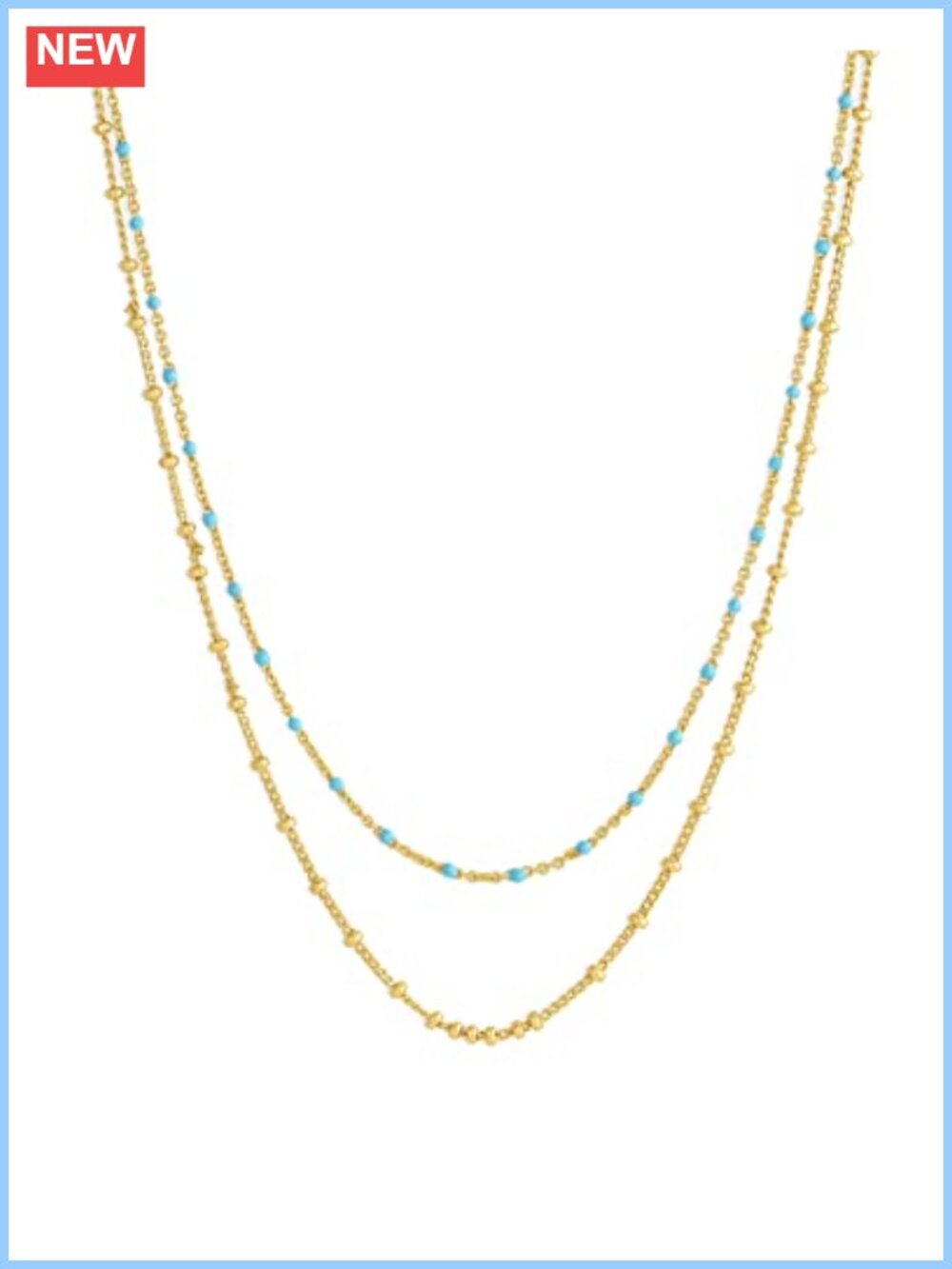 18k Gold Plated Layered Necklace with Turquoise Enamel Accents